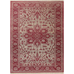 Alfombra de Lana Anudada a Mano de Gran Tamaño Savana, Rectangular, con Medallón Abstracto Rojo Naranja, para el Hogar, Entrada o Pasillo, 9x12, LCA-606 - Product Image 1