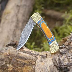 High Quality Handmade Damascus Folding <b>Pocket</b> Knife with Wooden Handle Industrial Grade Outdoor Camping Customizedle with Sheath - Product Image 2