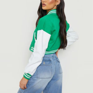 แจ็กเก็ตสตรีผ้าฝ้ายย้อมสีเสื้อแจ็คเก็ตเบสบอลมีกระดุมปักลาย - Product Image 2