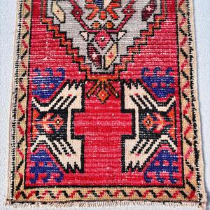 1.6x3.2 ft Rug, Turkish Vintage Rug, <b>Red</b> Blue Southwestern <b>Wool</b> Rug - Product Image 5