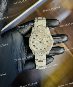 Reloj de pulsera de lujo con números romanos de acero inoxidable, diamantes cultivados en laboratorio VVS, esfera romana, para fiestas, unisex. - Product Image 1