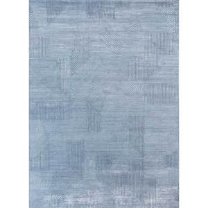 Tapis rectangulaire en laine et soie de bambou noué à la main, motif géométrique abstrait, bleu azalée, pour couloir, salon, AIWB-3061 - Product Image 1