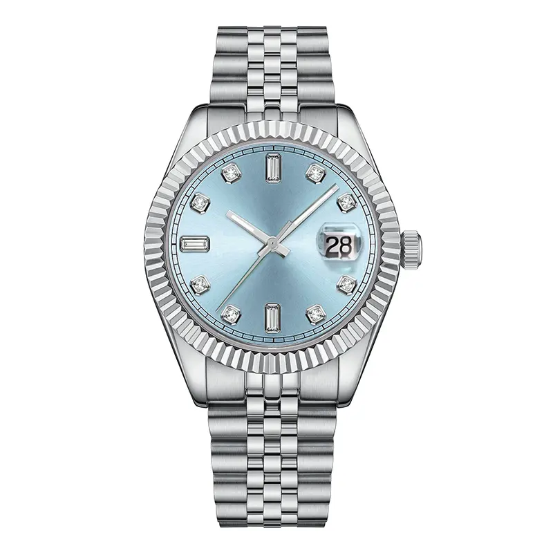 Calendar Luminous Waterproof Fashionable Light Blue Watches For Mans And Womens Reloj De Diamante Original