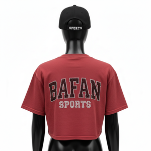 Camiseta corta de algodón premium para mujer, tela suave y transpirable, color rojo, con pedrería termoadhesiva, logotipo personalizado, camiseta corta de algodón para mujer - Product Image 2