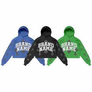 Sudadera con capucha de manga larga con bordado de diamantes de imitación para adultos hecha en Pakistán personalizada con logotipo personalizado MOQ bajo Sudadera con capucha de lágrimas de mezclilla - Product Image 5