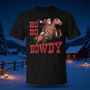 Camiseta Navideña Unisex para Adultos con Estampado de Papá Noel Montando a Caballo, Cuello Redondo, Manga Corta, Serigrafía - Product Image 3