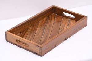 Bandeja de madera pelada hecha a mano de estilo japonés, madera de acacia Natural con asas para mesa de cocina, decoración del hogar - Product Image 4