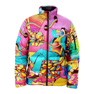 Custom Design Premium Quality Puffer Jackets Zipper Floral Lightweight Breathable Loose Fit Reversible Washed <b>Canvas</b> Sublimation - Product Image 5