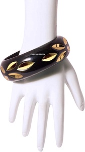 Black Resin Bangle <b>Bracelet</b> Inlaid Brass Metal Leaves Handmade Eco-Friendly 24mm Fashion Jewelry Women <b>Boho</b> Ethnic Style - Product Image 3