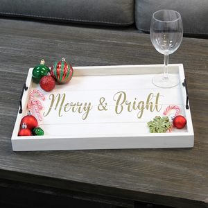 Bandeja navideña festiva de madera para decoración navideña perfecta para servir comidas elegante bandeja central ideal regalo de Navidad familia - Product Image 1