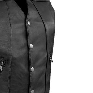 Chaleco de cuero genuino para motocicleta estilo cuello en V cordones laterales ajustables bolsillos seguros con cremallera ropa deportiva de talla grande para motocicleta - Product Image 6