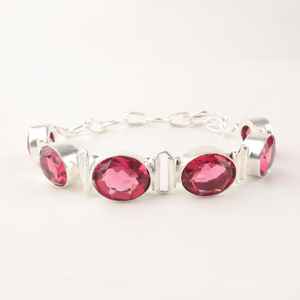 Pink Zircon <b>Sterling</b> <b>Silver</b> Tennis <b>Bracelet</b> Oval Cut Luxury Handmade Elegant Jewelry for <b>Women</b> - Product Image 6