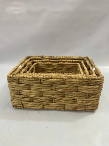 Panier de rangement rectangulaire naturel et écologique, tissé à la main, avec poignées robustes en jacinthe d'eau, pliable, organiseur pour la cuisine - Product Image 5