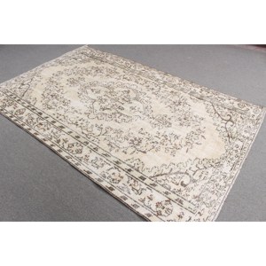 Tapis turc vintage, tapis de 5,2 x 8,3 pieds, tapis en laine persane blanc et marron - Product Image 2