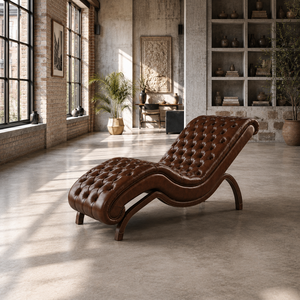 Chaise longue Chesterfield moderne de luxe en cuir véritable, fauteuil capitonné fait main, couleur personnalisée, garantie 5 ans, salon - Product Image 1