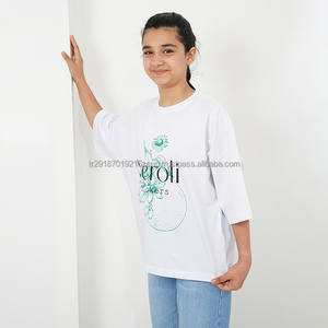 Vente en gros de t-shirt imprimé à col rond en tissu jersey pour fille de haute qualité de Turquie pour enfants - Product Image 2