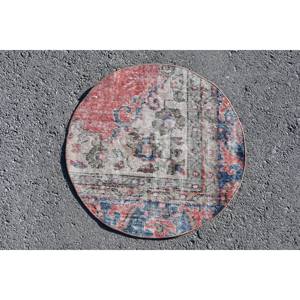 Tapis turc vintage de 2,3 pieds x 2,3 pieds, rouge, bleu, patchwork, laine, technique de tissage plat en latex pour les décorations de salon - Product Image 1