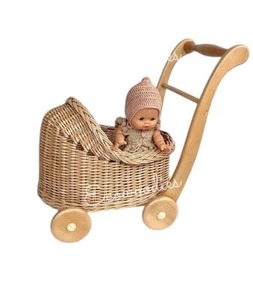 Muñeco de mimbre tejido clásico, cochecito de mimbre con ruedas, decoración para habitación de niños, portabebés tejido de mimbre Retro - Product Image 5
