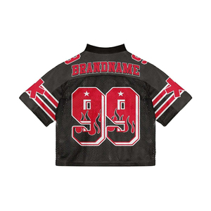 เสื้อยืดฟุตบอลคอวีคอวีสำหรับผู้ชายทรงโอเวอร์ไซส์ทรงบ็อกซี่ฟิตเนสแบบย้อนยุคเสื้อฟุตบอลผ้าโพลีเอสเตอร์ - Product Image 2