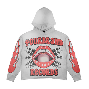 Sudaderas con capucha de algodón recortadas de gran tamaño gruesas de alta calidad personalizadas bolsillo oculto borde cortado todo estampado gráfico - Product Image 5