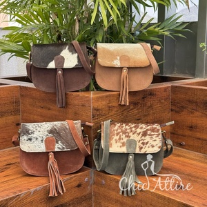 Nouveau haut de gamme rétro tout match en cuir suédé véritable gland sur rabat sac à bandoulière pour femmes sacs à main à bandoulière en peau de vache - Product Image 1