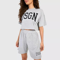 Conjunto Deportivo Casual de Verano para Mujer, 2 Piezas, 100% Algodón, Felpa Sólida Transpirable, Camiseta Corta y Pantalones Cortos, Diseño Personalizado OEM