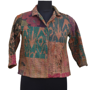 Jacket <b>Short</b> Stonewash Kantha Autumn Winter Spring Reversible Full <b>Sleeves</b> <b>Button</b> Closure Breathable - Product Image 1