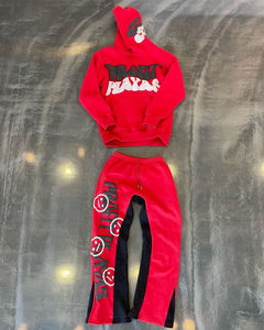 Ensemble de survêtement unisexe d'hiver rouge à capuche, respirant, 100% coton, logo personnalisé, deux pièces, décontracté, écologique, streetwear - Product Image 2