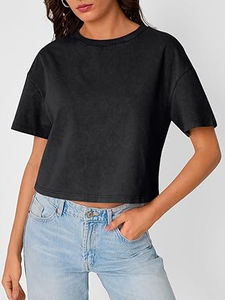 Top Corto a Cuadros para Mujer, Ecológico, de Algodón, Cómodo, Transpirable, Suave, Elástico, Moderno, Minimalista, Elegante, para Verano - Product Image 2