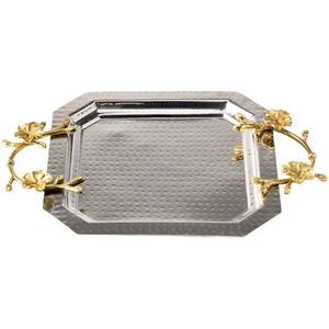 Plateau de service de luxe personnalisé imprimé en acier inoxydable argenté forme rectangulaire avec polissage miroir - Product Image 3