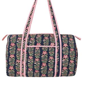Bolsa de Viaje de Fin de Semana de Algodón Boho, Duradera, de Gran Capacidad, Deportiva y de Lujo, con Estampado Floral en Bloques y Acolchada - Product Image 1