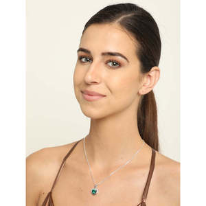 Pendentif cœur vert foncé en argent sterling 925 CLARA, plaqué rhodium, serti de zircone suisse, cadeau pour femmes et filles - Product Image 4