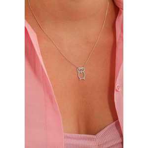Collar de Plata de Ley 925 con Diseño de Búho, Engastado en Bisel, Bañado en Rodio, Oro Rosa, Diamante, Zirconia, Perla, Joyería Cristiana de Moda, Bisel de Platino - Product Image 3
