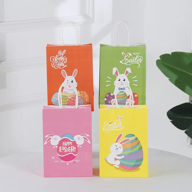 Paskalya hediye kağıt el çantası kolları ile yumurta tasarım paskalya yumurta avı için parti şekerleri şekerleri Goodie çanta toplu ambalaj hediyeler