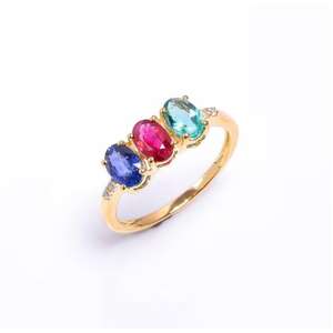 Emerald Ruby Sapphire 925 Sterling Silver Fine Jewelry Bulk Wholesale Women's Multi Gemstone Wedding <b>Ring</b> Party Gift for Girls - Product Image 1