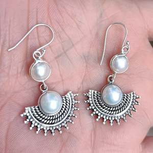 Freshwater White Pearl 925 Sterling Silver <b>Handmade</b> <b>Earrings</b> Boho June Birthstone Jewelry Perfect Birthday Gift for Her - Product Image 6