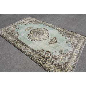 Alfombra turca Vintage de 5,6x9,1 pies, verde, Beige, tejido plano, patrón de retazos de lana para decoración para sala de estar, uso de pasillo, respaldo de látex - Product Image 2