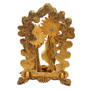 Radha Krishna Statue Gold-Plated Metal Welding Technique Tableware Religious Traditional Modern Rajasthan <b>Home</b> <b>Decoration</b> - Product Image 4