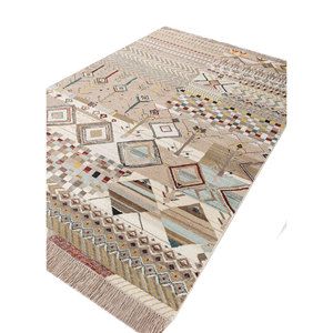 Alfombras Manchaha Beige Marrón de Lana y Seda de Bambú Anudadas a Mano - Patrón Geométrico para el Hogar, Dormitorio, Sala de Estar, Pasillo - Rectangular LES-2701 - Product Image 2
