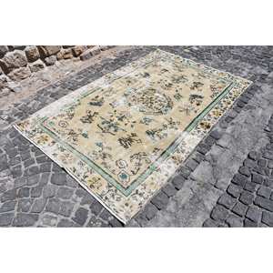 พรมสไตล์วินเทจผ้ากำมะหยี่8.2ft สีเบจสีฟ้า5.3 x ผ้ากำมะหยี่แฮนด์เมดทรงสี่เหลี่ยมผืนผ้าผ้าปะต่อผ้ายางโพลีเอสเตอร์ - Product Image 2