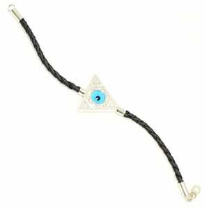 925 Sterling Silver Evil Eye <b>Bead</b> <b>Bracelet</b> with Leather Cord Gift for Any Occasion - Product Image 5