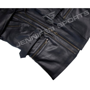 Veste en cuir de moto pour hommes, poches avant en cuir de vachette véritable, fermeture à glissière à l'intérieur, doublure matelassée, vente en gros OEM/ODM - Product Image 3