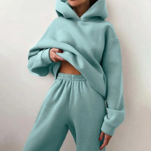 Survêtements d'automne et d'hiver en molleton pour femmes-Ensemble deux pièces-Sweatshirt à capuche-Sport Jogger - Product Image 6