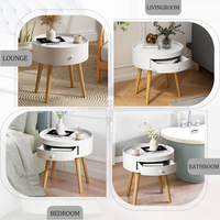 Table de chevet blanche de 18 pouces avec tiroir de rangement, pieds en bois de chêne, table d'appoint pour chambre à coucher, salon