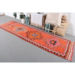 Tapis vintage Herki, tapis turc de 2,9 x 11,5 pieds, tapis persan en laine rouge - Product Image 2