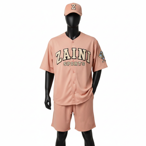 Ensemble short de baseball pour homme, polyester de haute qualité, maille légère, toucher doux, logo brodé avec application pêche. - Product Image 6