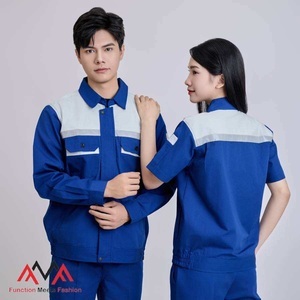 Ensemble de vêtements de travail respirant FMF pour hommes, bleu et gris, à manches courtes, confortable, durable, haute visibilité - Product Image 6