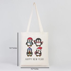 Sac fourre-tout en coton naturel pour le Nouvel An, 14 x 16 pouces (35 x 40 cm), motif pingouin mignon pour les fêtes - Product Image 2
