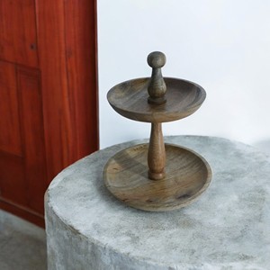 Prix le moins cher plateau à 2 niveaux rustique rond Style de ferme support à gâteau décoratif support à Dessert décor de cuisine plateau de service en bois - Product Image 3