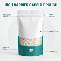 Pochettes à bec verseur multi-tailles pour emballage de capsules et comprimés, qualité alimentaire supérieure, avec impression personnalisée